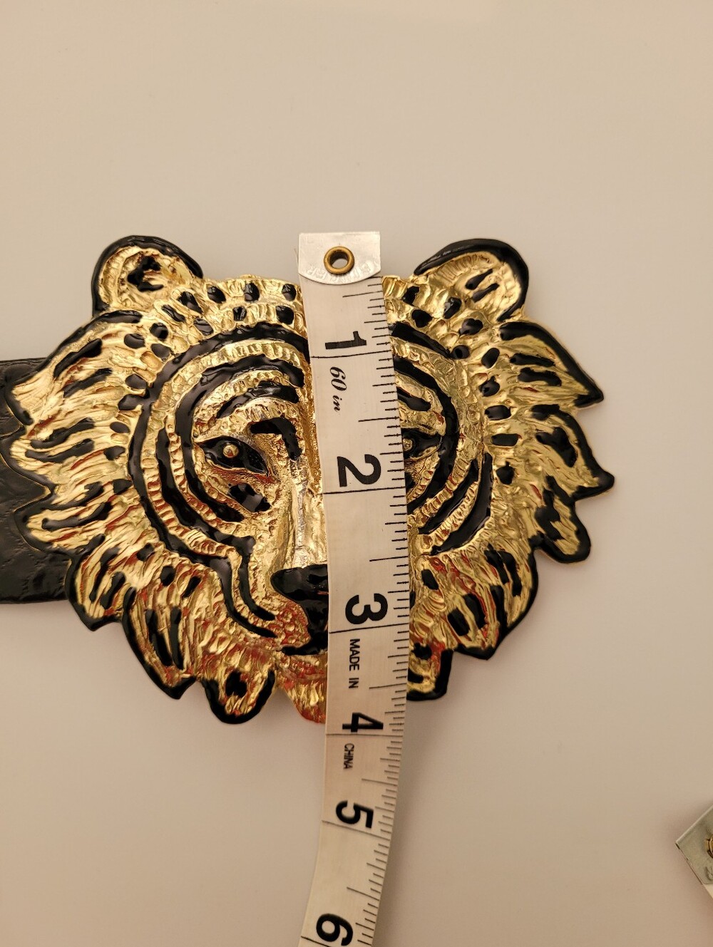 Vtg Mimi Di 1987 Lion Head Belt Buckle Removable belt Black Gold Lux Animal - Picture 9 of 16